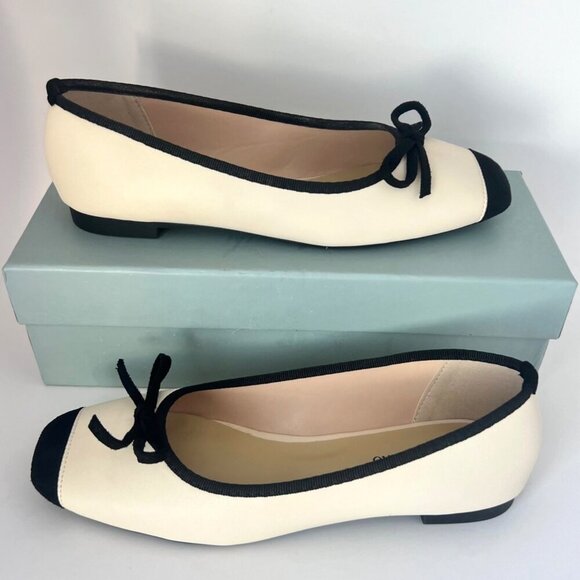 C Paravano Beige Black Flats Leather Ballerina flats Size 6.5 - Picture 4 of 15